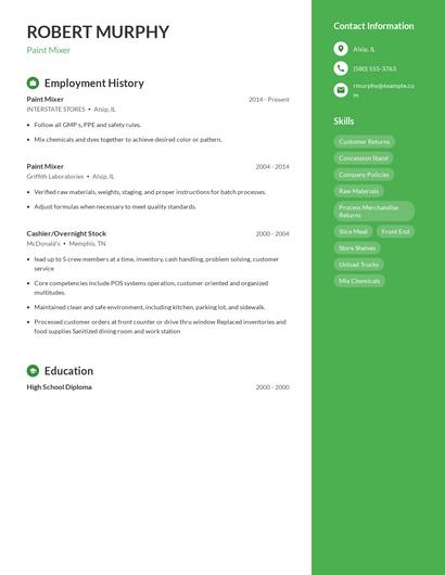 Paint Mixer Resume