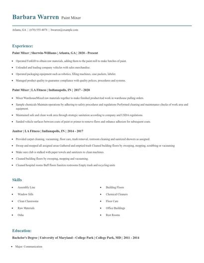 Paint Mixer Resume