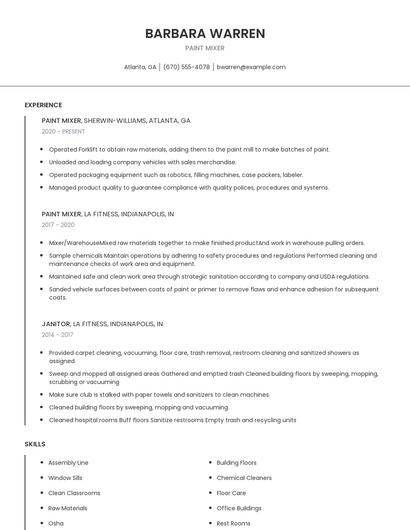 Paint Mixer Resume