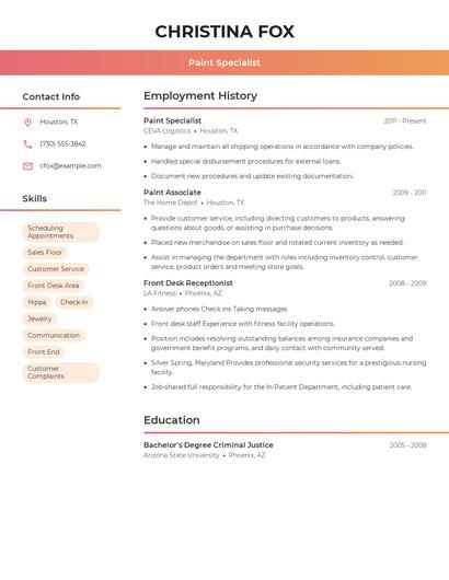 Paint Specialist Resume