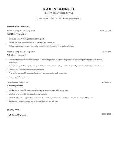 Paint Spray Inspector Resume
