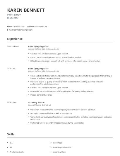 Paint Spray Inspector Resume