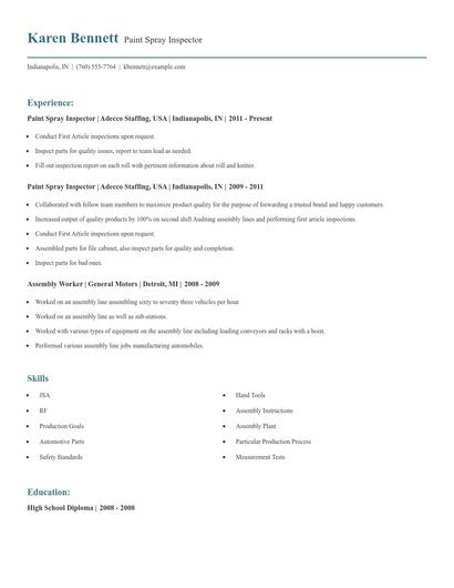 Paint Spray Inspector Resume