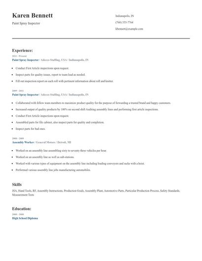 Paint Spray Inspector Resume