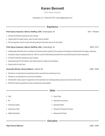 Paint Spray Inspector Resume