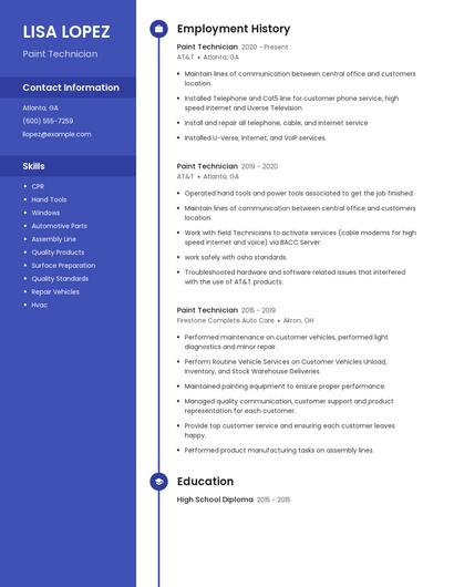 Paint Technician Resume