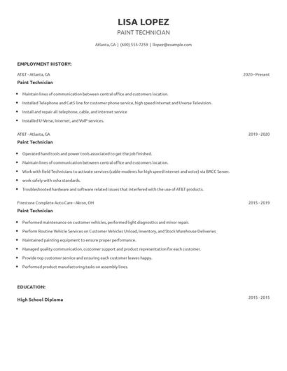Paint Technician Resume