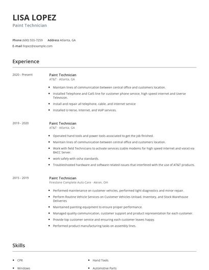 Paint Technician Resume