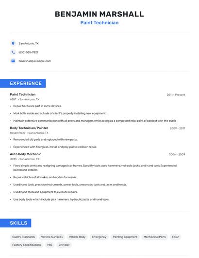 Paint Technician Resume