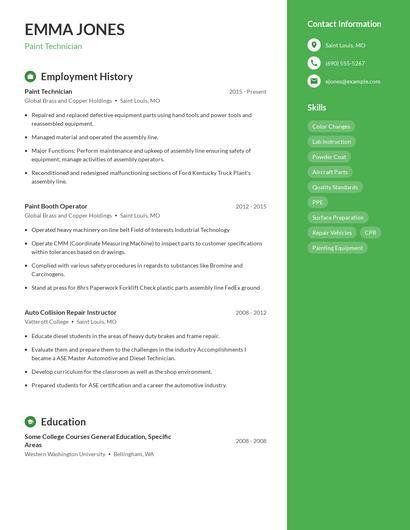 Paint Technician Resume