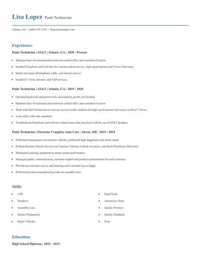 Paint Technician Resume