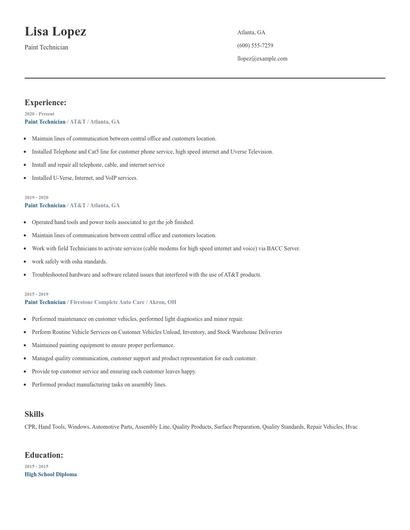 Paint Technician Resume