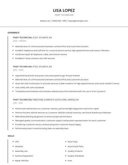 Paint Technician Resume