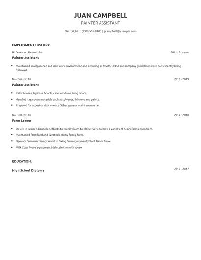 Painter Assistant Resume