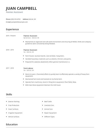 Painter Assistant Resume