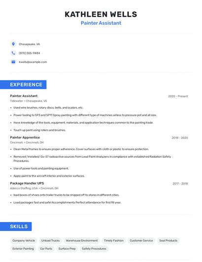 Painter Assistant Resume