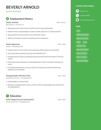 Painter Assistant Resume