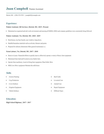 Painter Assistant Resume