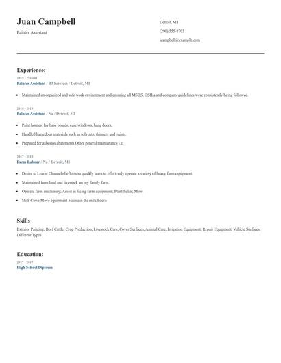 Painter Assistant Resume