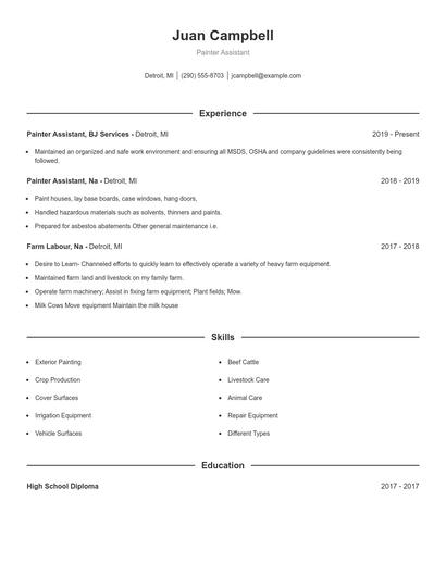 Painter Assistant Resume