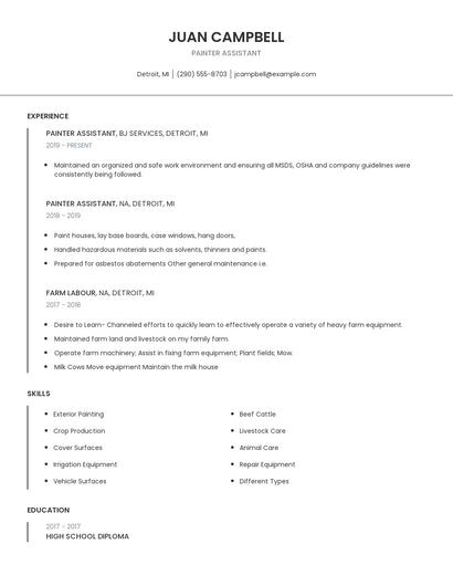 Painter Assistant Resume
