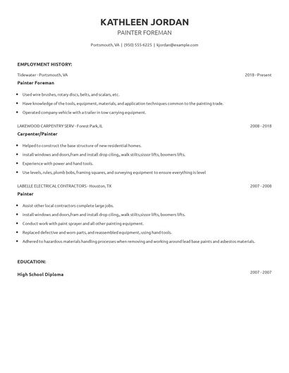 Painter Foreman Resume