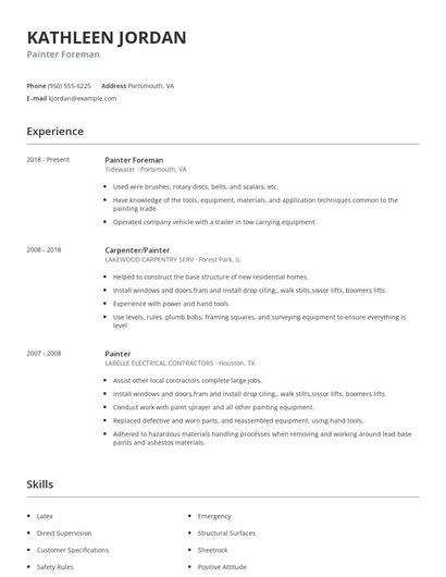 Painter Foreman Resume