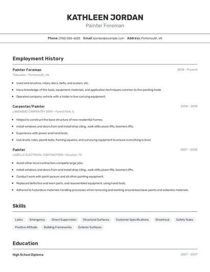 Painter Foreman Resume