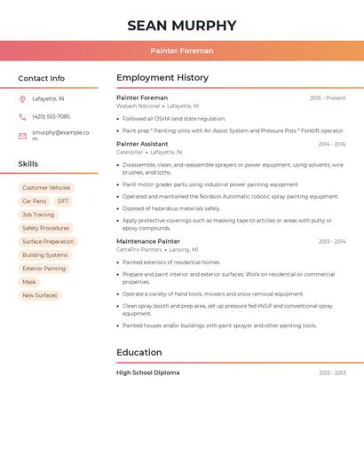 Painter Foreman Resume