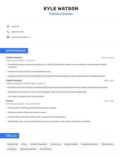 Painter Foreman Resume