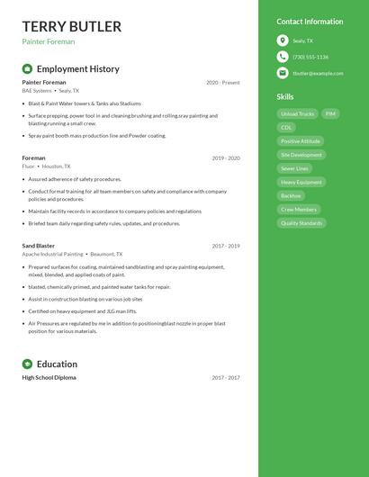 Painter Foreman Resume
