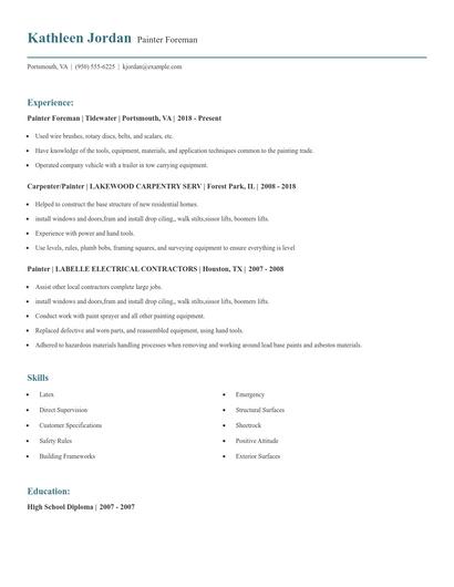 Painter Foreman Resume