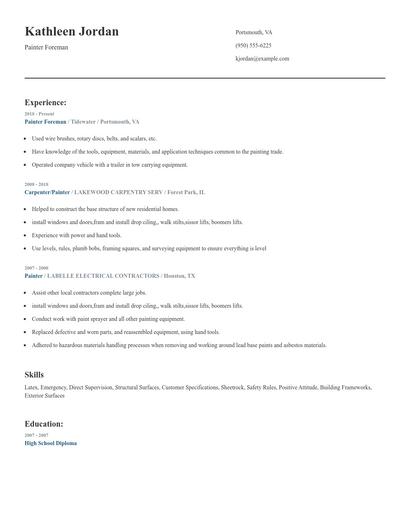Painter Foreman Resume