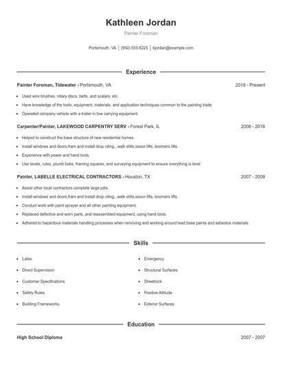 Painter Foreman Resume