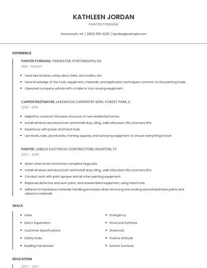 Painter Foreman Resume