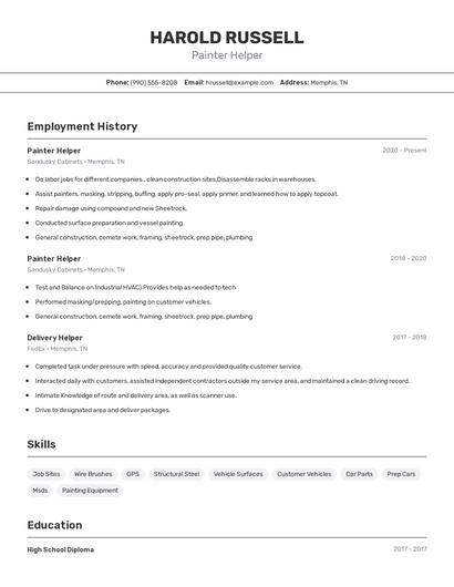 Painter Helper Resume
