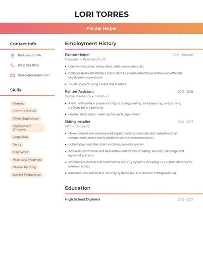 Painter Helper Resume