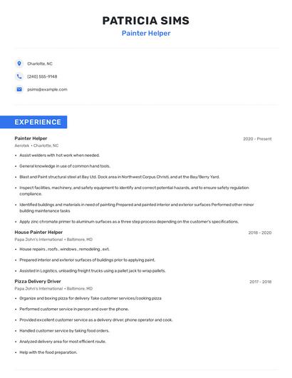 Painter Helper Resume