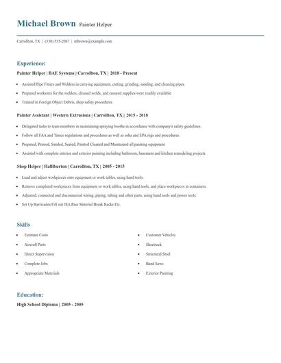Painter Helper Resume