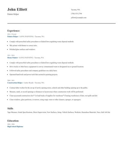 Painter Helper Resume