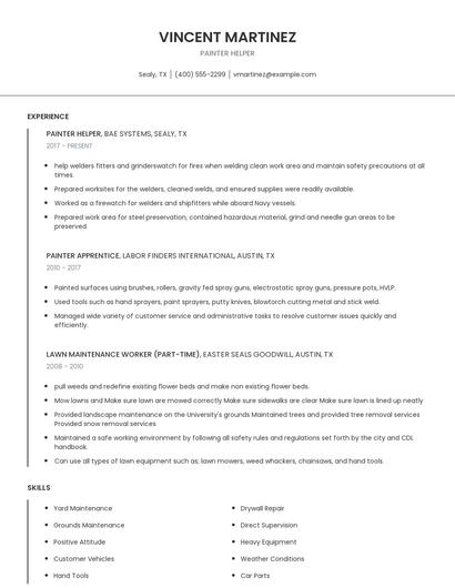 Painter Helper Resume