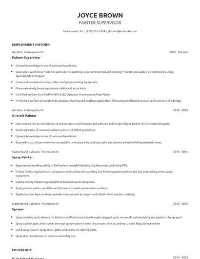 Painter Supervisor Resume