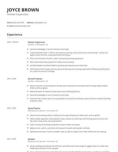 Painter Supervisor Resume