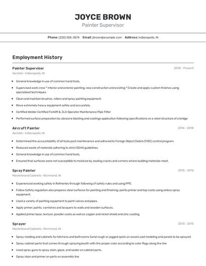 Painter Supervisor Resume
