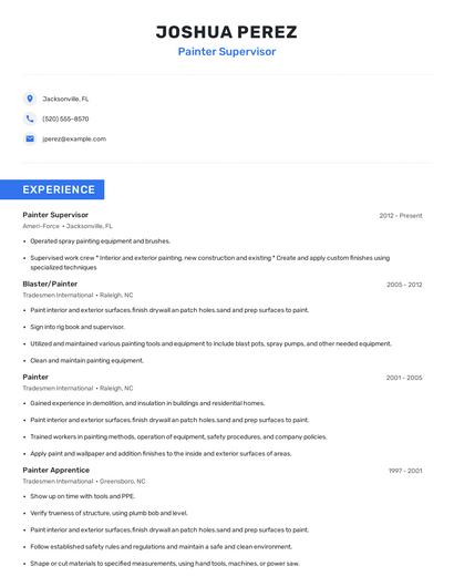 Painter Supervisor Resume