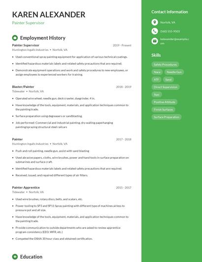 Painter Supervisor Resume