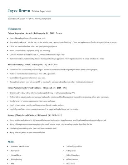 Painter Supervisor Resume