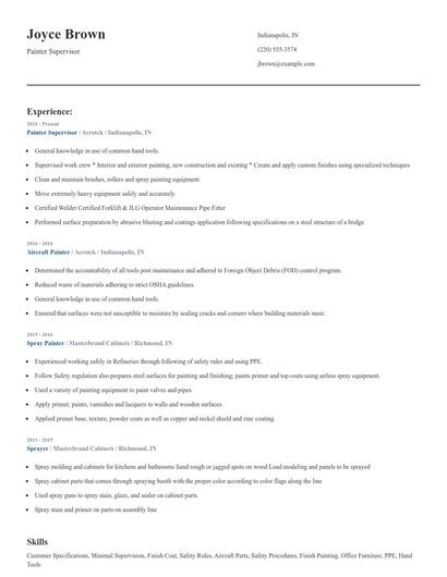 Painter Supervisor Resume