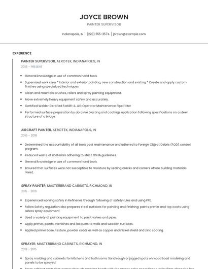 Painter Supervisor Resume