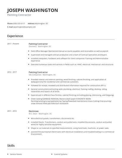 Painting Contractor Resume